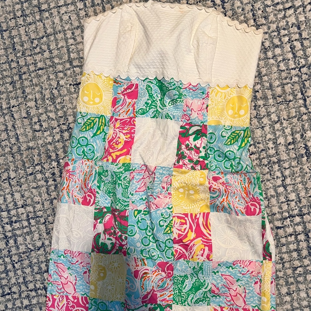 Colorful Patchwork Strapless Dress - image 1